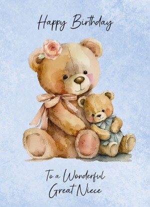 Cuddly Bear Art Birthday Card For Great Niece (Design 2)