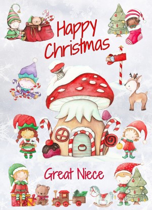Christmas Card For Great Niece (Elf, White)