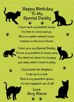 Personalised from The Cat Verse Poem Birthday Card (Green, Special Daddy)