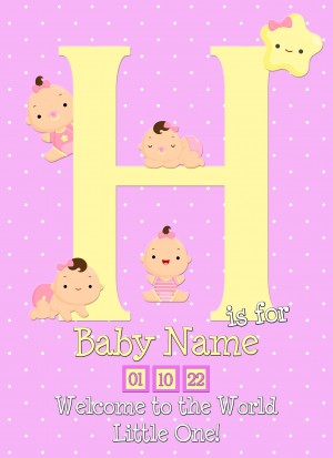 Personalised Baby Girl Birth Greeting Card (Name Starting With 'H')