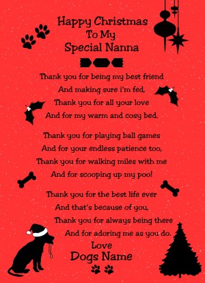 Personalised From The Dog Verse Poem Christmas Card (Special Nanna, Red, Happy Christmas)