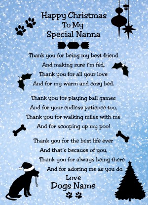 Personalised From The Dog Verse Poem Christmas Card (Special Nanna, Snow, Happy Christmas)
