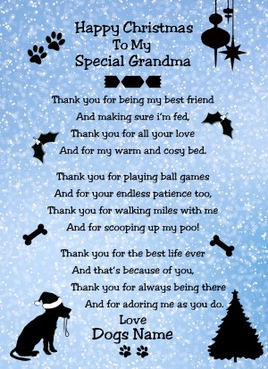 Personalised From The Dog Verse Poem Christmas Card (Special Grandma, Snow, Happy Christmas)