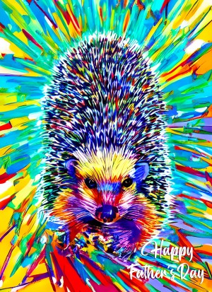 Hedgehog Animal Colourful Abstract Art Fathers Day Card