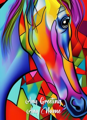 Personalised Horse Animal Colourful Abstract Art Blank Greeting Card (Birthday, Fathers Day, Any Occasion)