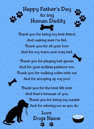 Personalised From The Dog Fathers Day Verse Poem Card (Blue, Human Daddy)