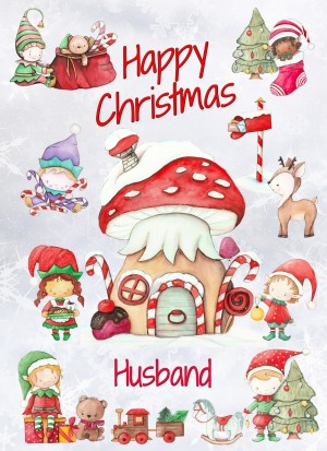 Christmas Card For Husband (Elf, White)