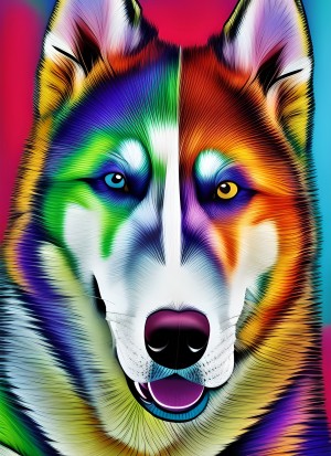 Husky Dog Colourful Abstract Art Blank Greeting Card