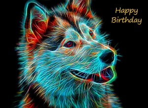 Husky Neon Art Birthday Card