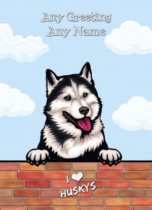 Personalised Husky Dog Birthday Card (Art, Clouds)