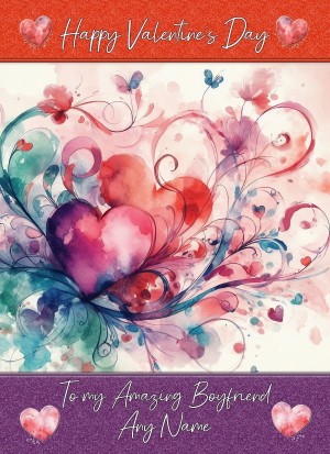Personalised Valentines Day Card for Boyfriend (Heart Art, Design 2)
