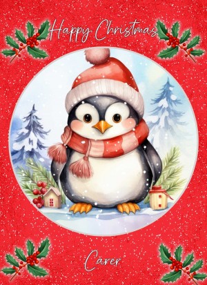 Christmas Card For Carer (Globe, Penguin)