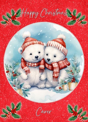 Christmas Card For Carer (Globe, Polar Bear Couple)