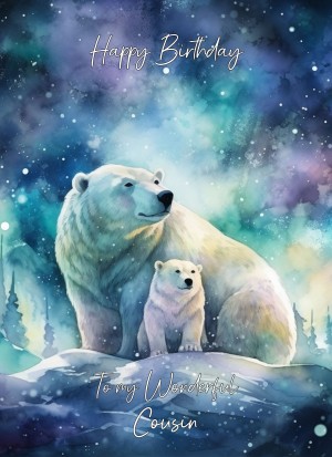 Polar Bear Art Birthday Card For Cousin (Design 3)