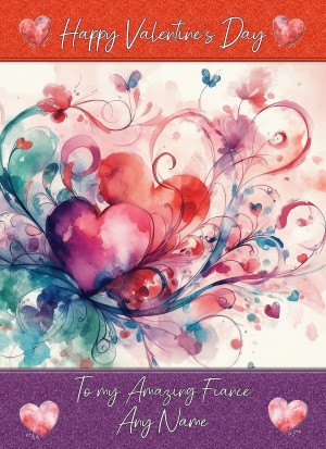 Personalised Valentines Day Card for Fiance (Heart Art, Design 2)