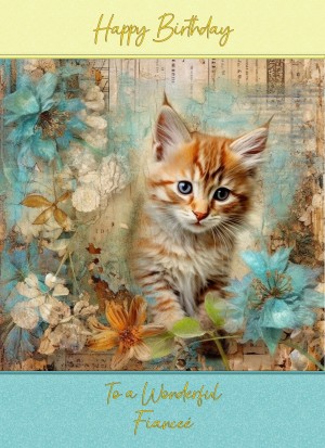 Cat Art Birthday Card for Fiancee (Design 5)