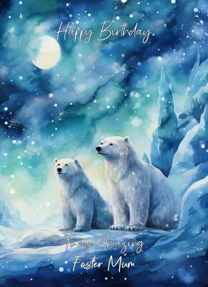 Polar Bear Art Birthday Card For Foster Mum (Design 2)