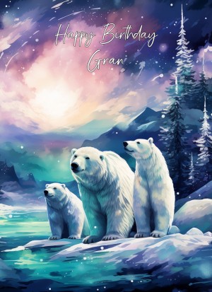 Polar Bear Art Birthday Card For Gran (Design 1)