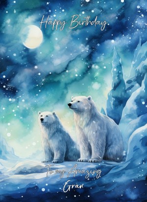 Polar Bear Art Birthday Card For Gran (Design 2)
