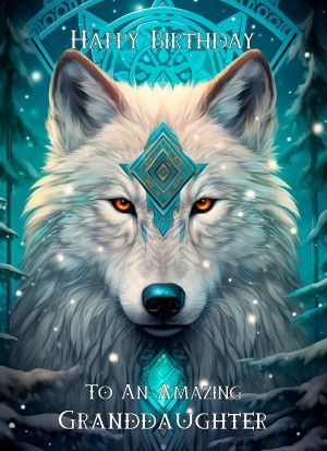 Tribal Wolf Art Birthday Card For Granddaughter (Design 3)