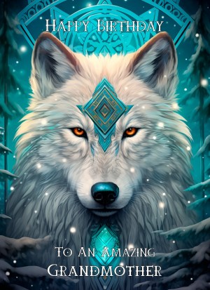 Tribal Wolf Art Birthday Card For Grandmother (Design 3)