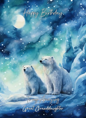 Polar Bear Art Birthday Card For Great Granddaughter (Design 2)