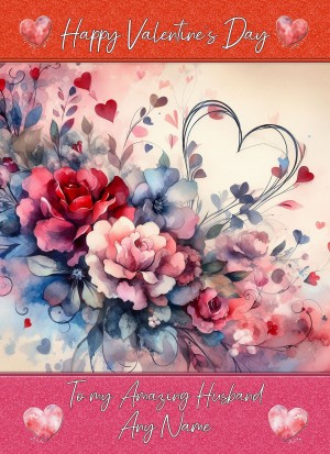 Personalised Valentines Day Card for Husband (Heart Art, Design 5)