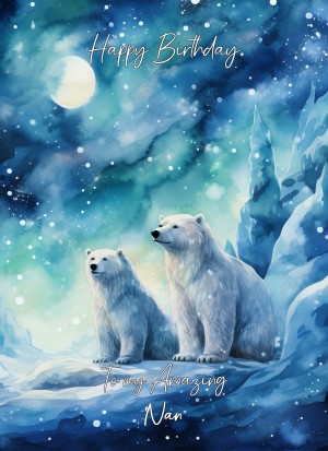 Polar Bear Art Birthday Card For Nan (Design 2)