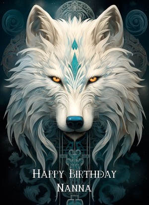 Tribal Wolf Art Birthday Card For Nanna (Design 1)