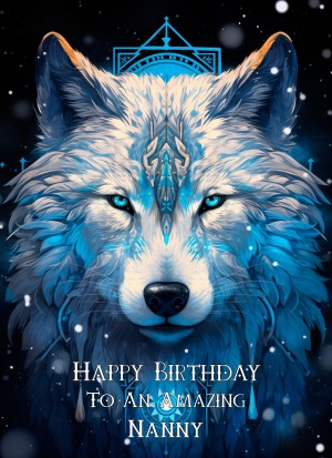 Tribal Wolf Art Birthday Card For Nanny (Design 2)