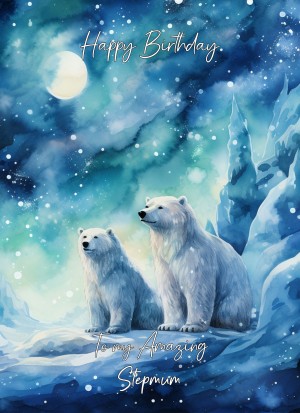 Polar Bear Art Birthday Card For Stepmum (Design 2)