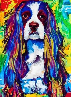 King Charles Spaniel Dog Colourful Abstract Art Blank Greeting Card