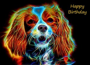 King Charles Spaniel Neon Art Birthday Card