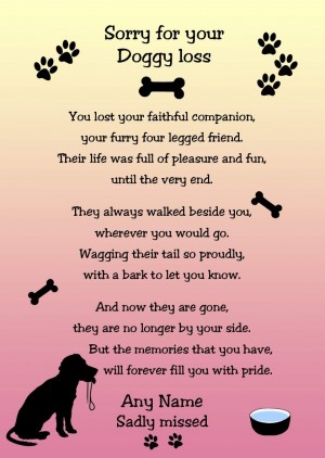 Personalised Sympathy Doggy Loss Card (Lemon/Pink)