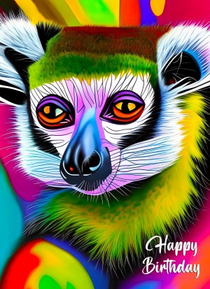 Lemur Animal Colourful Abstract Art Birthday Card