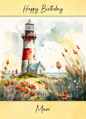 Lighthouse Watercolour Art Birthday Card For Mam