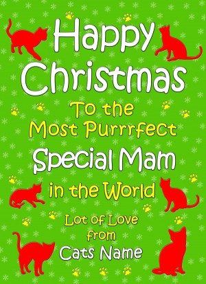 Personalised From The Cat Christmas Card (Special Mam, Green)