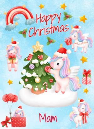 Christmas Card For Mam (Unicorn, Blue)