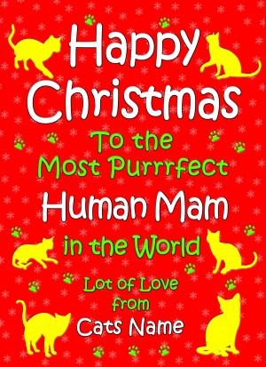 Personalised From The Cat Christmas Card (Human Mam, Red)