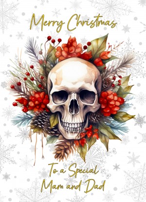 Christmas Card For Mam and Dad (Gothic Fantasy Skull Wreath)
