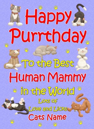 Personalised From The Cat Birthday Card (Lilac, Human Mammy, Happy Purrthday)