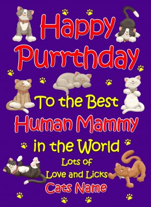 Personalised From The Cat Birthday Card (Purple, Human Mammy, Happy Purrthday)