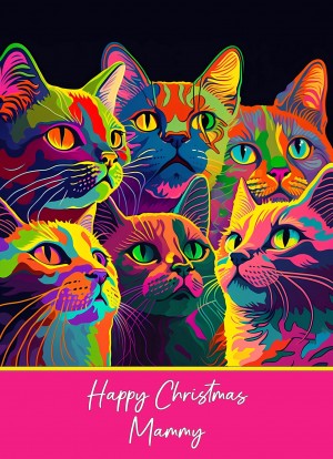 Christmas Card For Mammy (Colourful Cat Art)