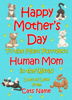 Personalised From The Cat Mothers Day Card (Turquoise, Purrrfect Human Mom)