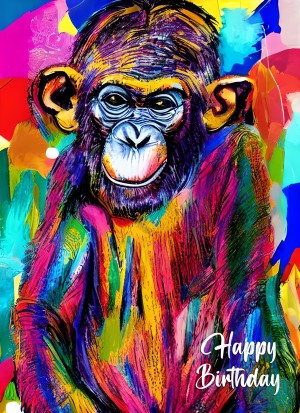 Monkey Chimpanzee Animal Colourful Abstract Art Birthday Card