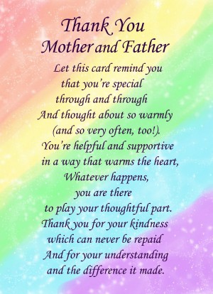 Thank You 'Mother and Father' Rainbow Greeting Card