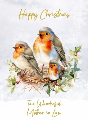 Christmas Card For Mother in Law (Robin Family Art)