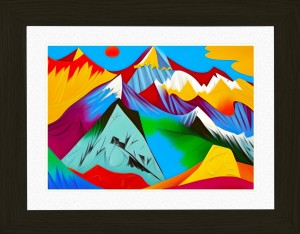 Mountain Scenery Animal Picture Framed Colourful Abstract Art (A3 Black Frame)