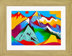 Mountain Scenery Animal Picture Framed Colourful Abstract Art (A4 Light Oak Frame)