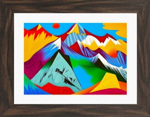 Mountain Scenery Animal Picture Framed Colourful Abstract Art (25cm x 20cm Walnut Frame)